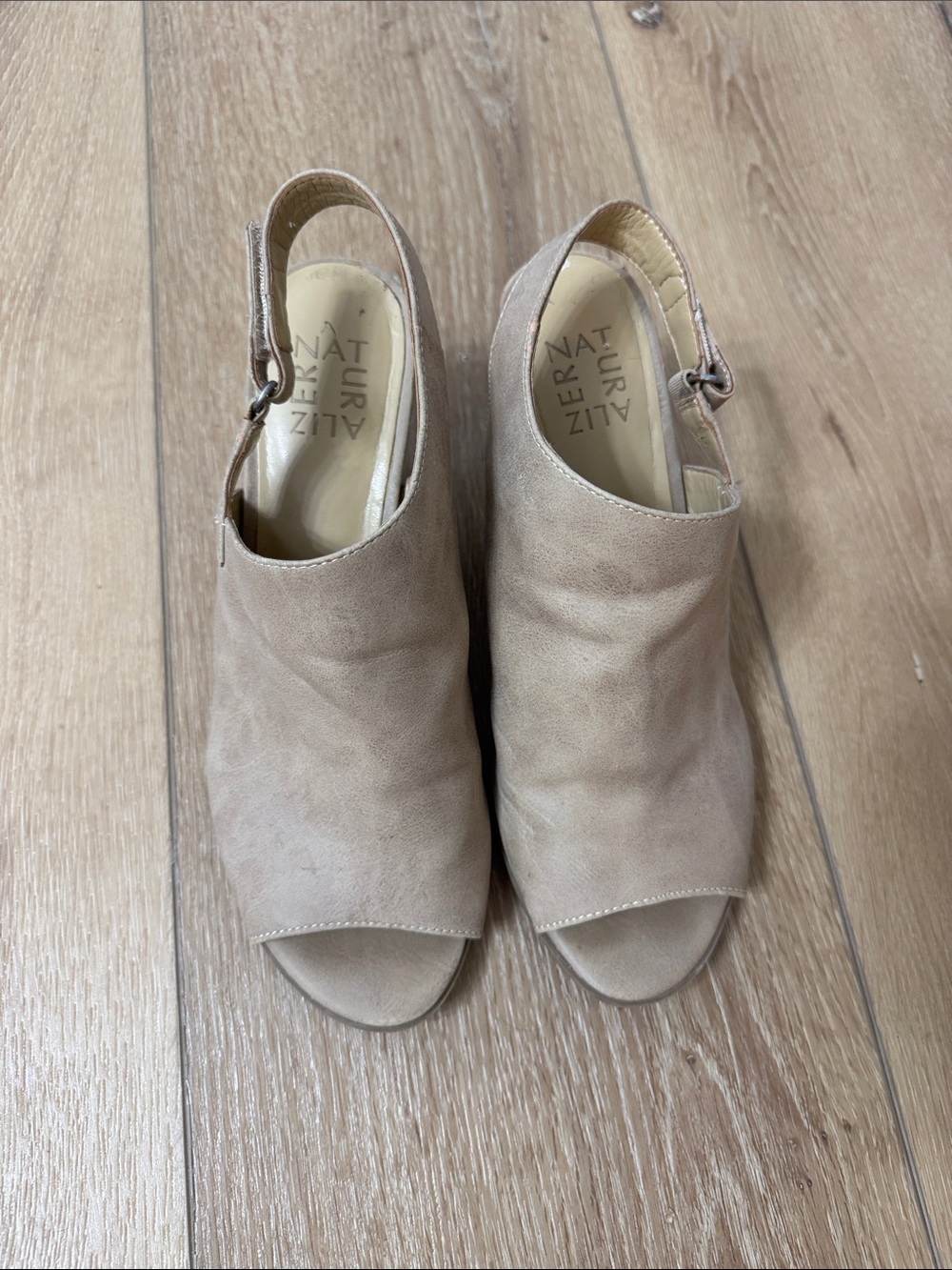 Naturalizer Taupe Suede Peep-Toe Slingback Mules